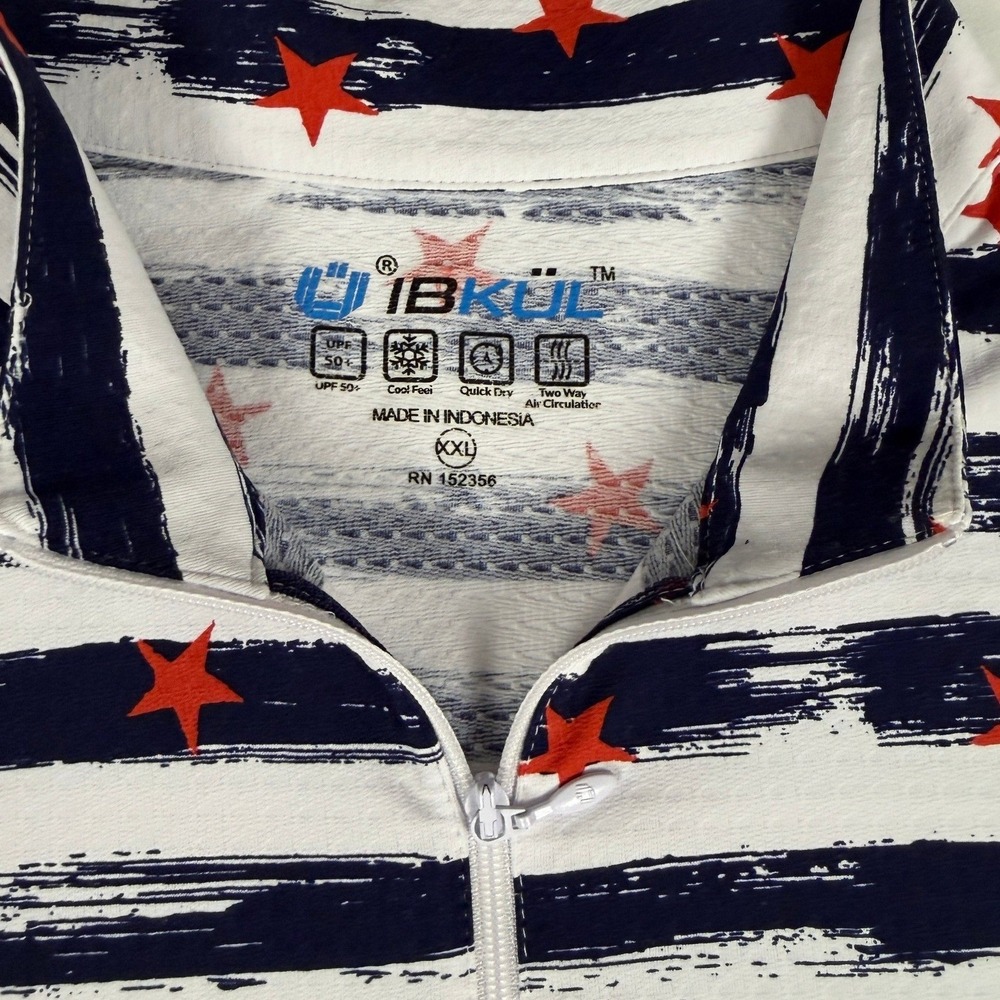 IBKUL XXL Sun Shirt Stars Stripes Quarter Zip UPF 50 IceFil Long Sleeve Top - Picture 2 of 7
